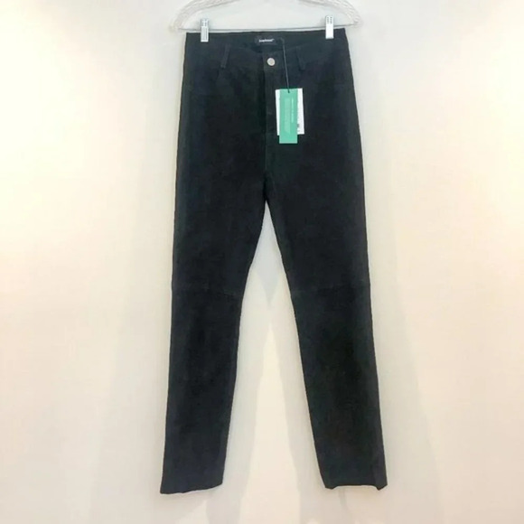 NEW Deadwood Pheonix Recycled Leather Black Suede High Waist Straight Leg Pants - Picture 3 of 10